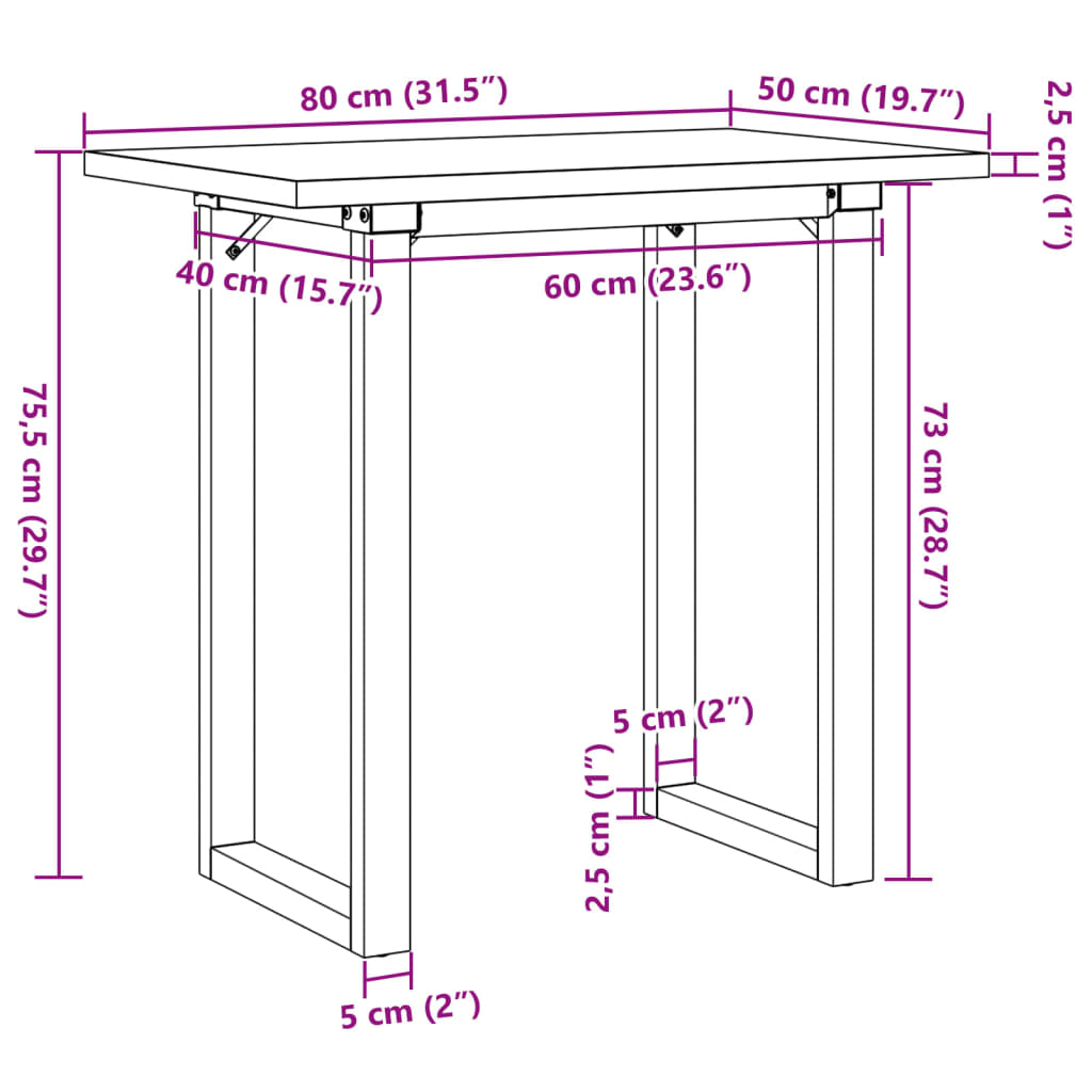 Eettafel O-frame 80x50x75,5 cm massief grenenhout en gietijzer