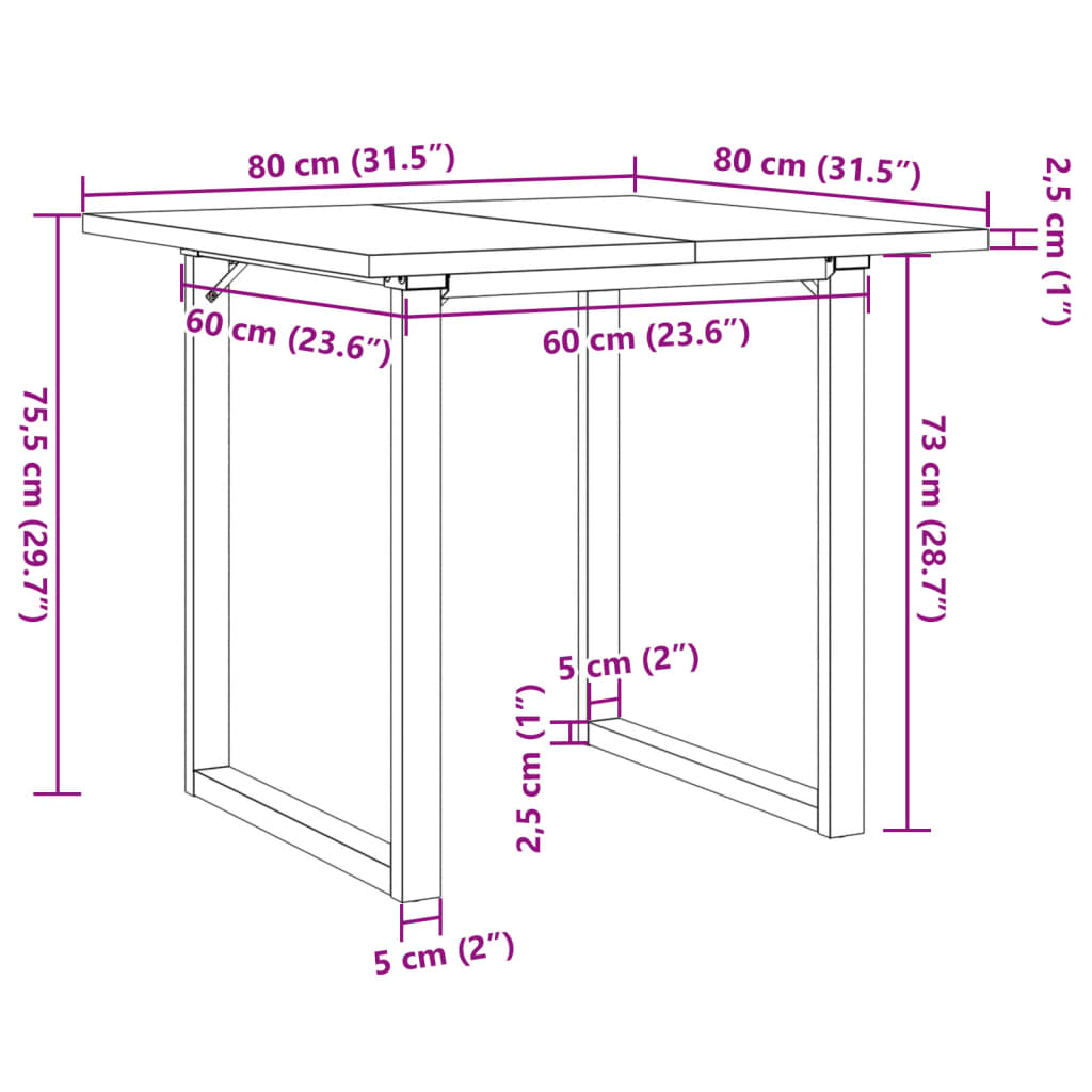 Eettafel O-frame 80x80x75,5 cm massief grenenhout en gietijzer