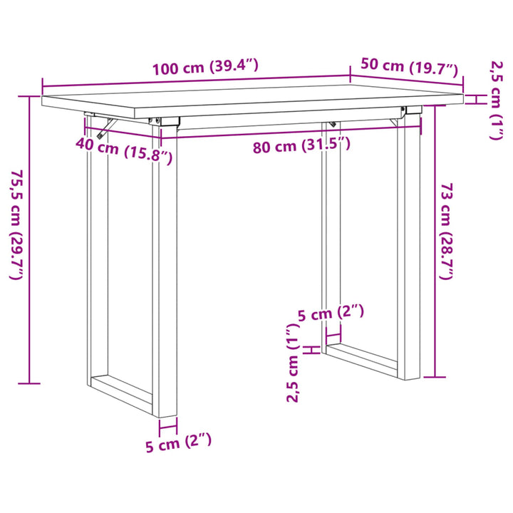 Eettafel O-frame 100x50x75,5 cm massief groenhout en gietijzer