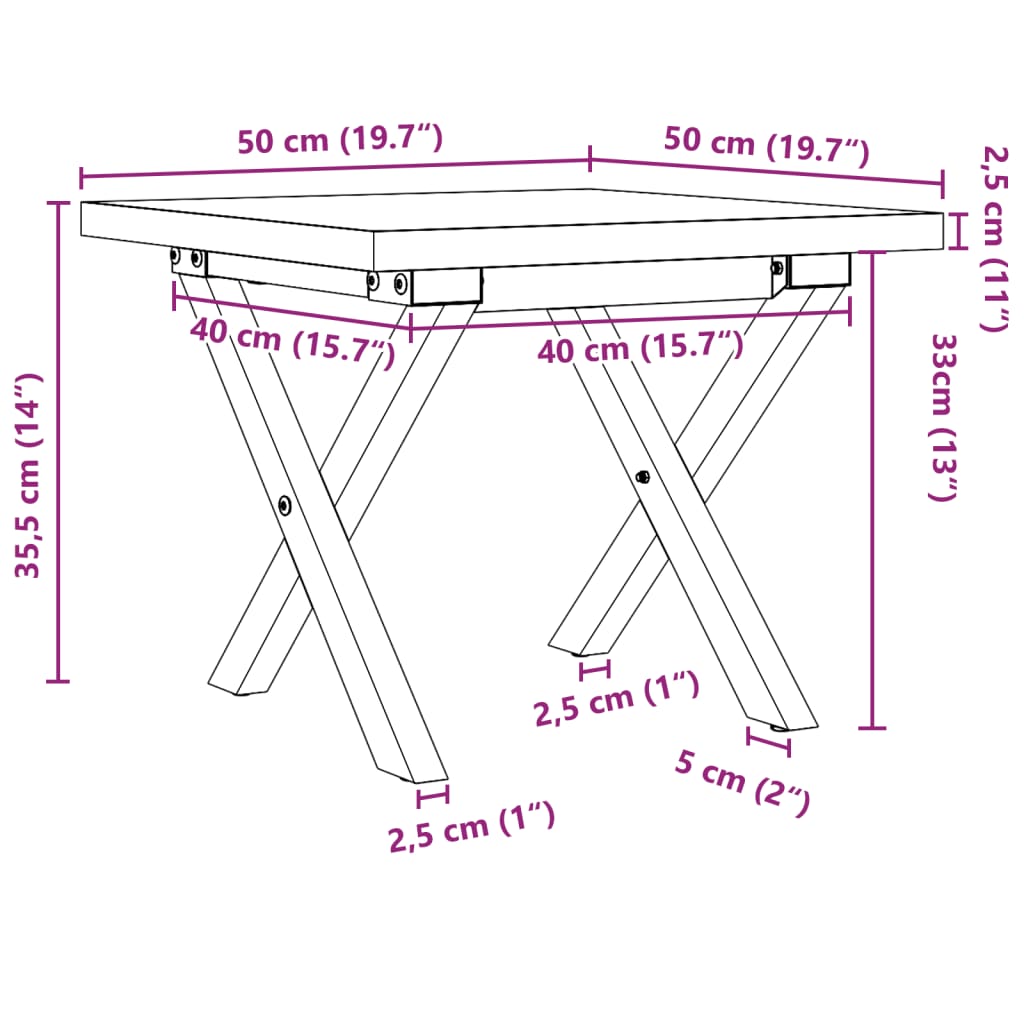 Salontafel X-frame 50x50x35,5 cm grenenhout en gietijzer