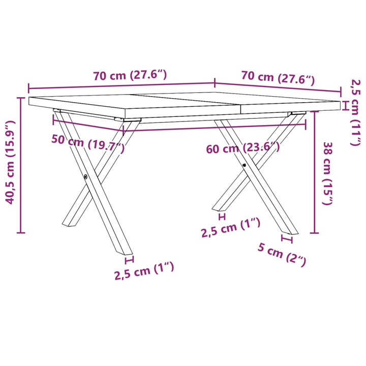 Salontafel X-frame 70x70x40,5 cm grenenhout en gietijzer