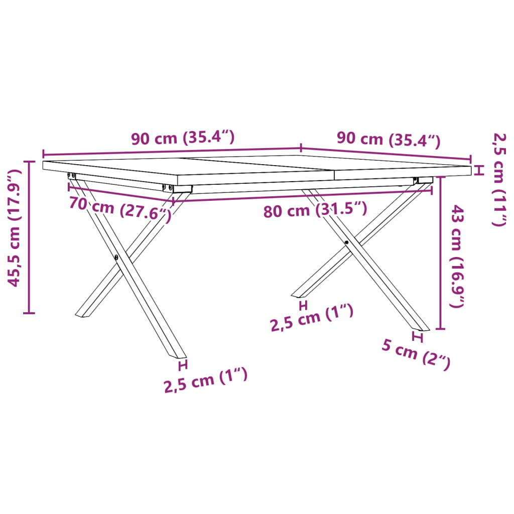 Salontafel X-frame 90x90x45,5 cm grenenhout en gietijzer