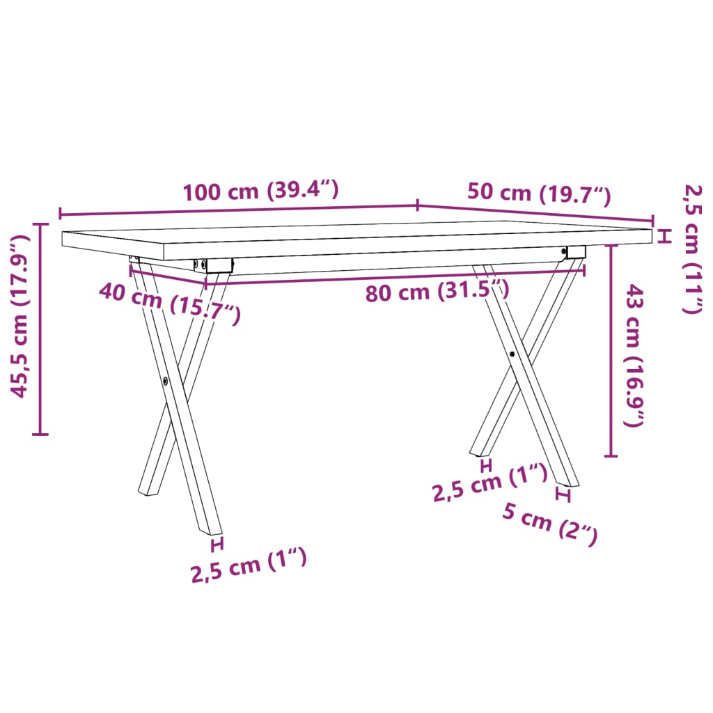 Salontafel X-frame 100x50x45,5 cm grenenhout en gietijzer