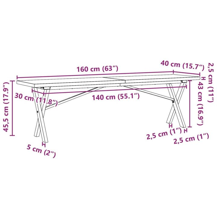 Salontafel X-frame 160x40x45,5 cm grenenhout en gietijzer