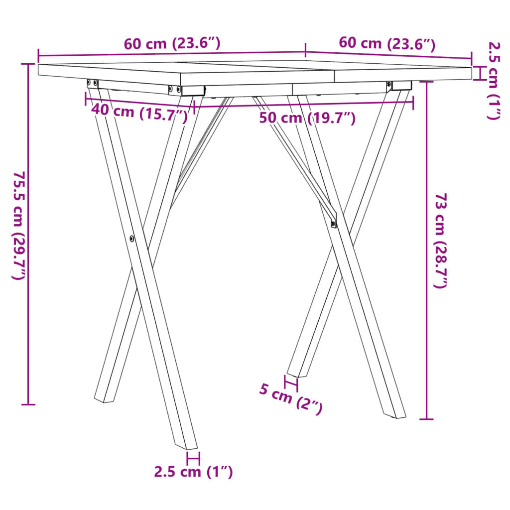 Eettafel X-frame 60x60x75,5 cm massief grenenhout en gietijzer