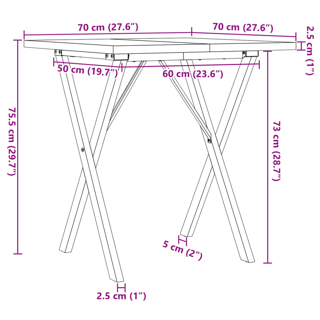 Eettafel X-frame 70x70x75,5 cm massief grenenhout en gietijzer