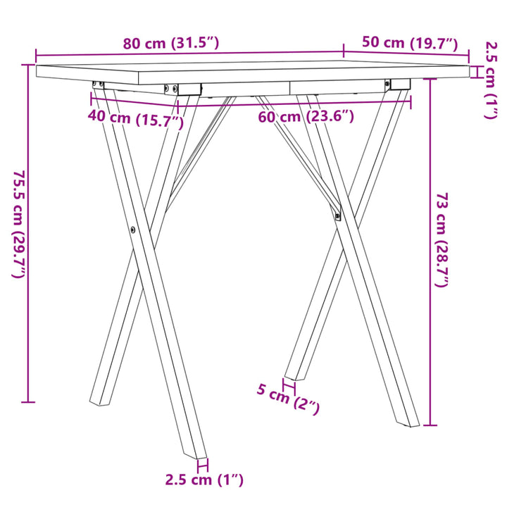 Eettafel X-frame 80x50x75,5 cm massief grenenhout en gietijzer