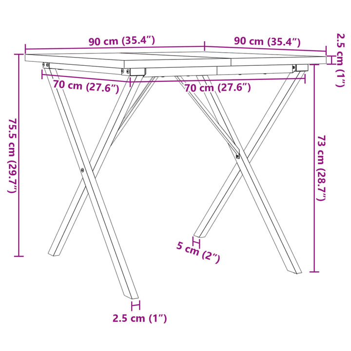 Eettafel X-frame 90x90x75,5 cm massief grenenhout en gietijzer