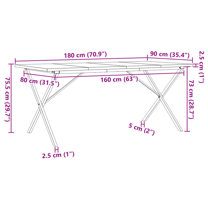 Eettafel X-frame 180x90x75,5 cm massief grenenhout en gietijzer