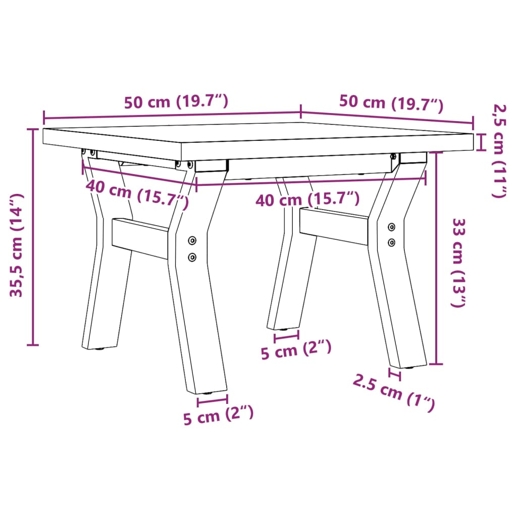 Salontafel Y-frame 50x50x35,5 cm groenhout en gietijzer