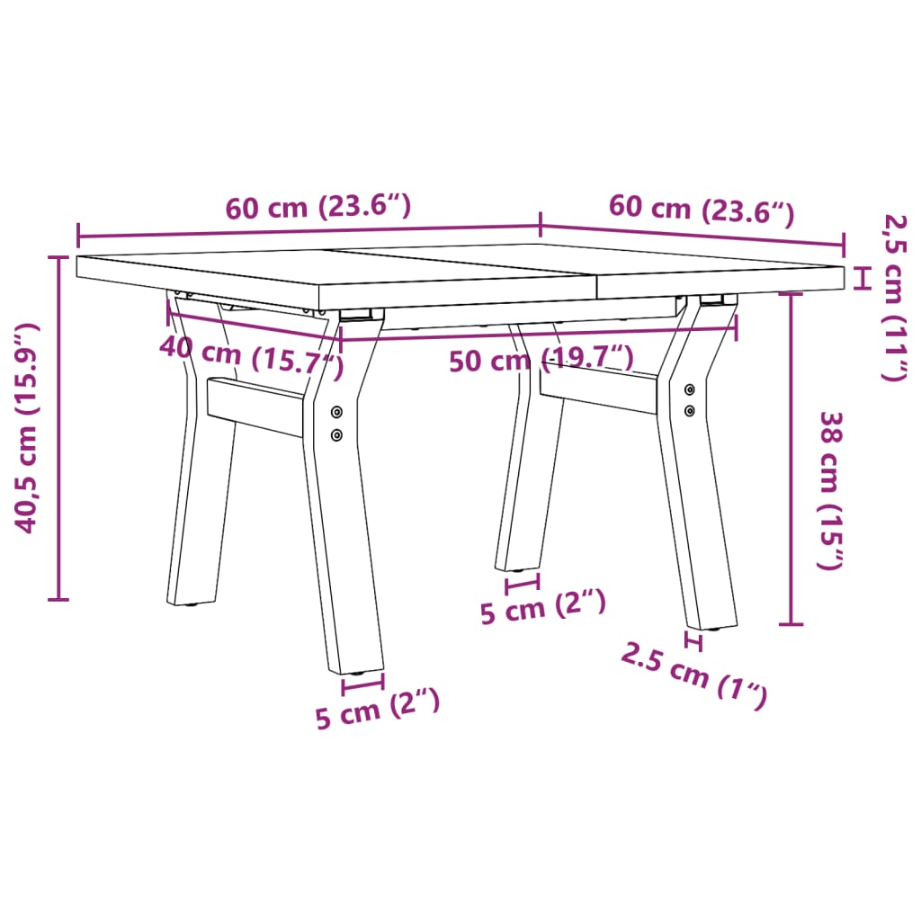 Salontafel Y-frame 60x60x40,5 cm grenenhout en gietijzer