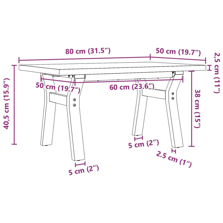 Salontafel Y-frame 80x50x40,5 cm grenenhout en gietijzer