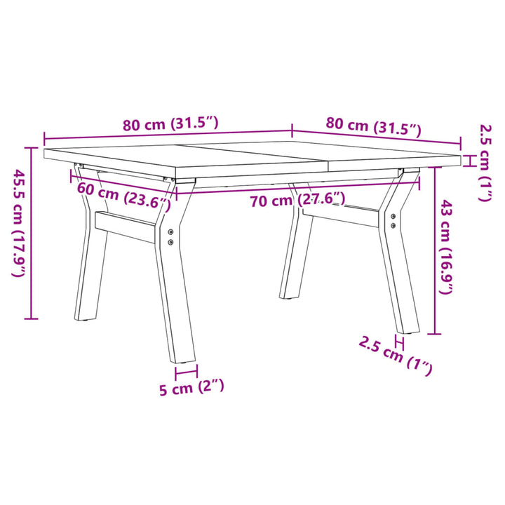 Salontafel Y-frame 80x80x45,5 cm grenenhout en gietijzer