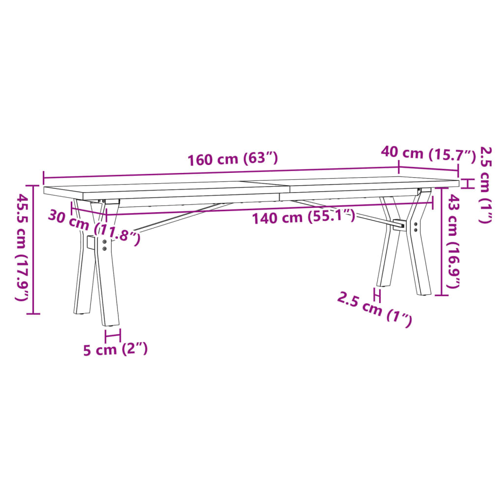 Salontafel Y-frame 160x40x45,5 cm grenenhout en gietijzer