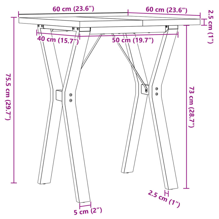 Eettafel Y-frame 60x60x75,5 cm massief grenenhout en gietijzer