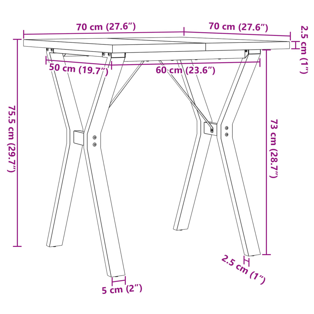 Eettafel Y-frame 70x70x75,5 cm massief groenhout en gietijzer