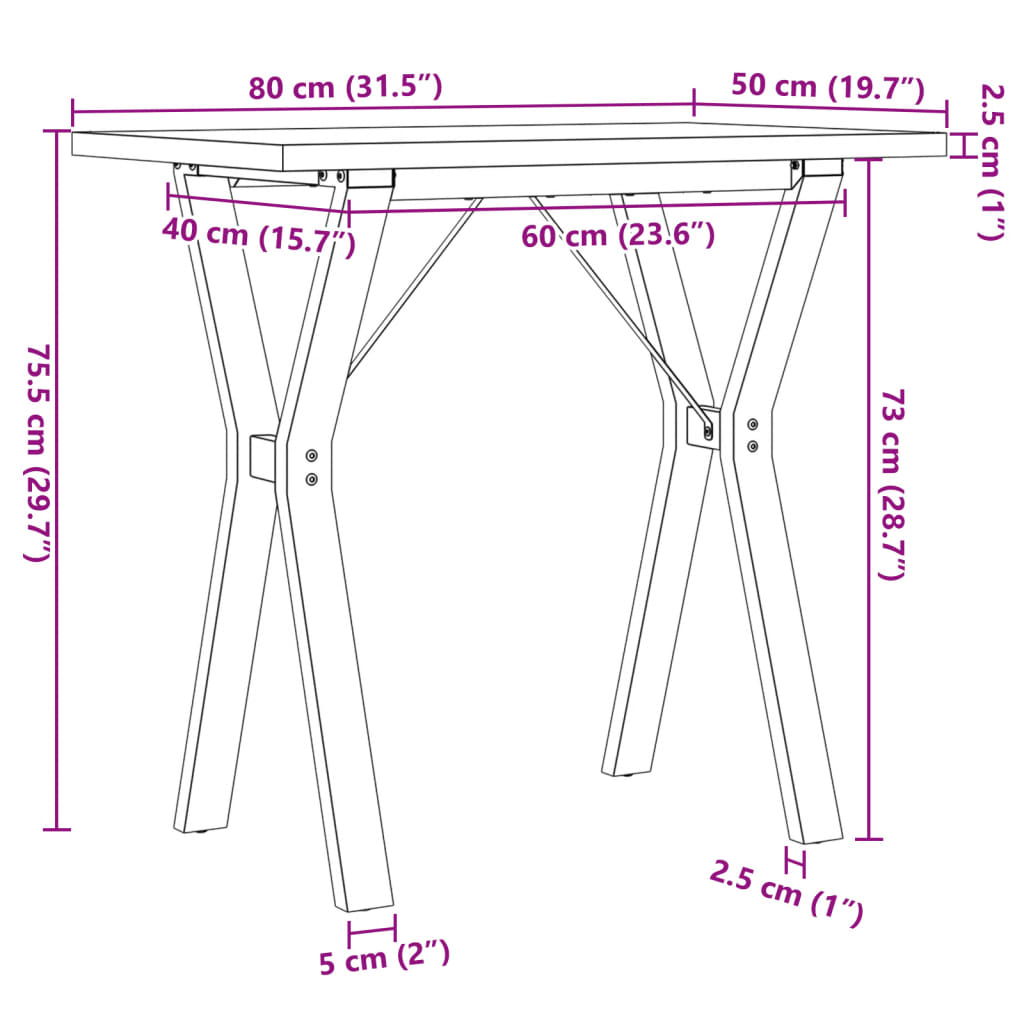 Eettafel Y-frame 80x50x75,5 cm massief grenenhout en gietijzer