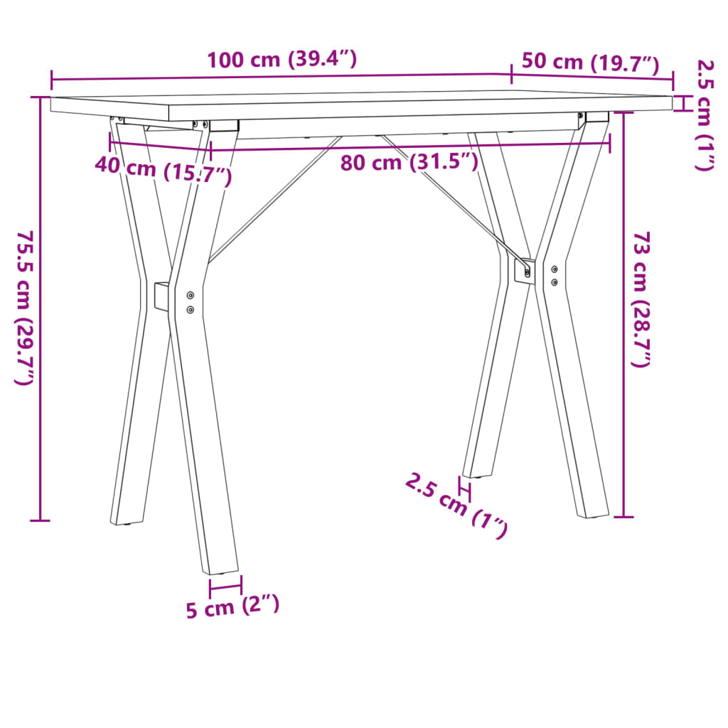 Eettafel Y-frame 100x50x75,5 cm massief grenenhout en gietijzer