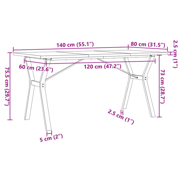 Eettafel Y-frame 140x80x75,5 cm massief grenenhout en gietijzer