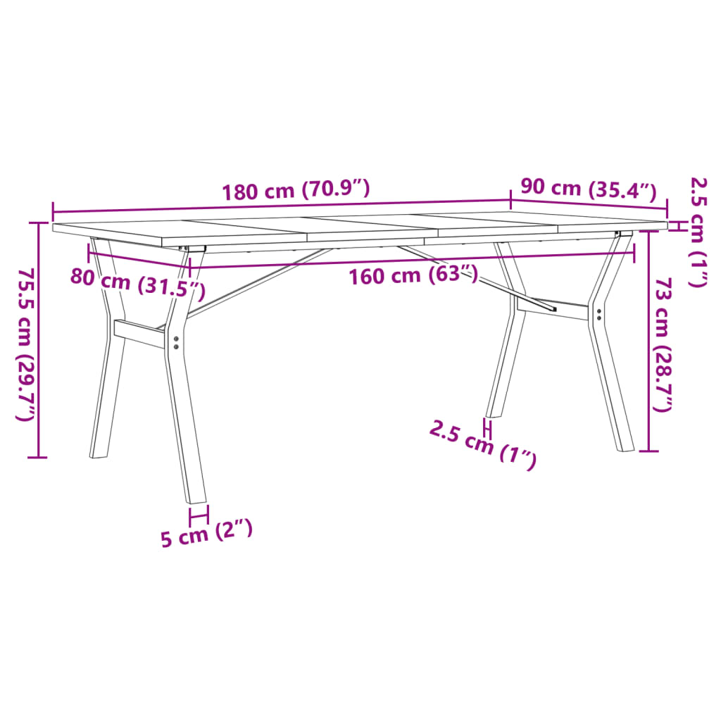 Eettafel Y-frame 180x90x75,5 cm massief groenhout en gietijzer