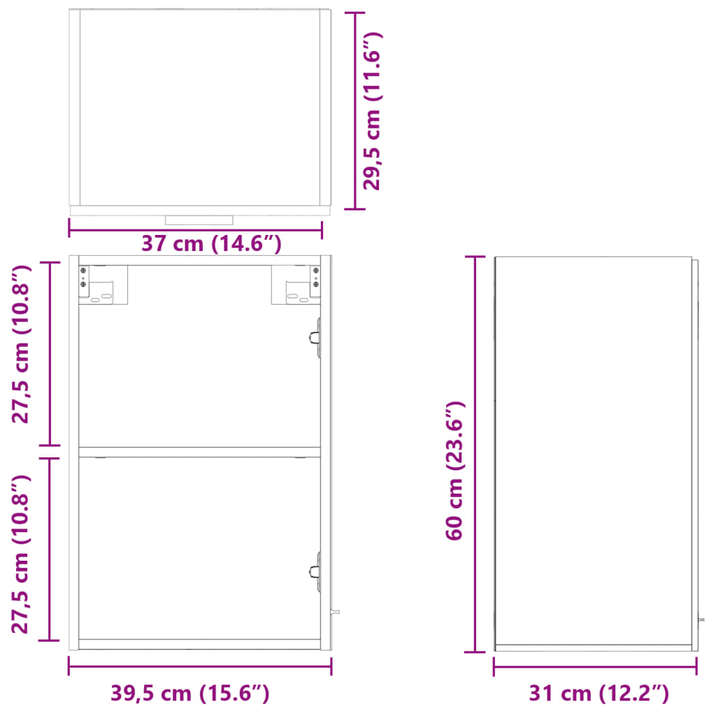 Hangkast 39,5x31x60 cm bewerkt hout sonoma eikenkleurig