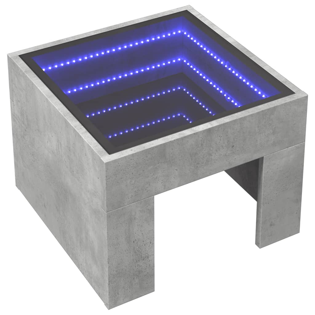 Salontafel met Infinity LED 40x40x30 cm betongrijs