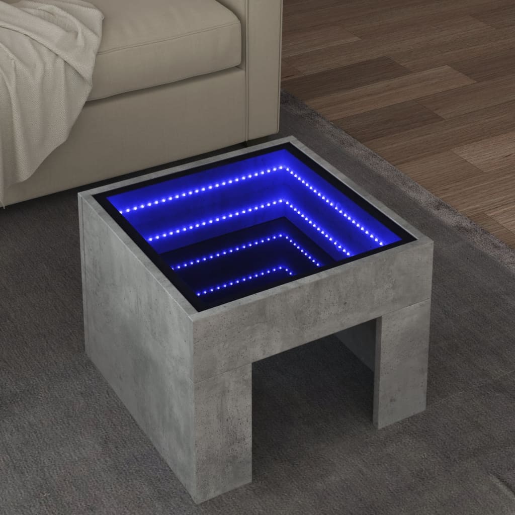 Salontafel met Infinity LED 40x40x30 cm betongrijs