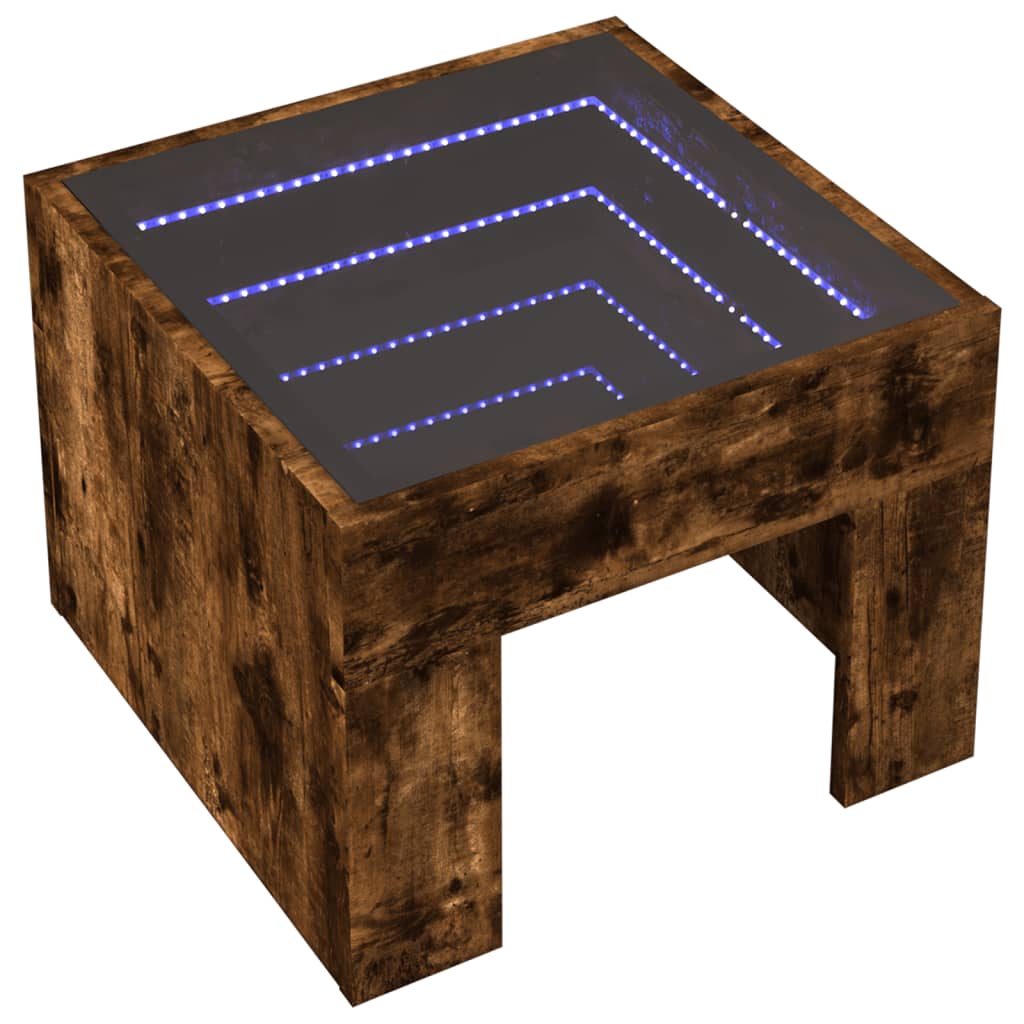 Salontafel met Infinity LED 40x40x30 cm gerookt eikenkleurig