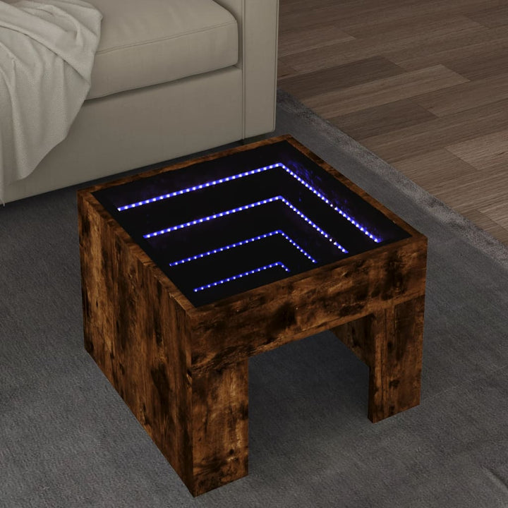 Salontafel met Infinity LED 40x40x30 cm gerookt eikenkleurig