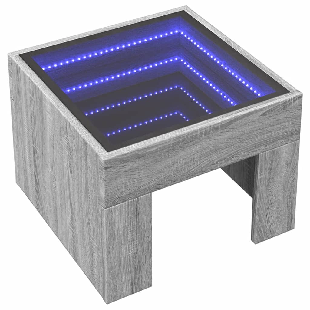 Salontafel met Infinity LED 40x40x30 cm grijs sonoma eikenkleur