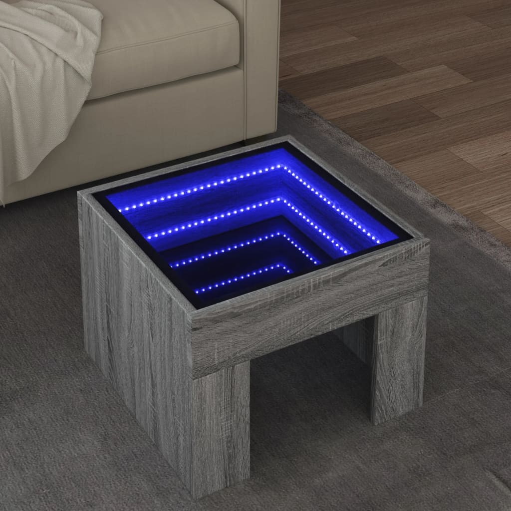 Salontafel met Infinity LED 40x40x30 cm grijs sonoma eikenkleur