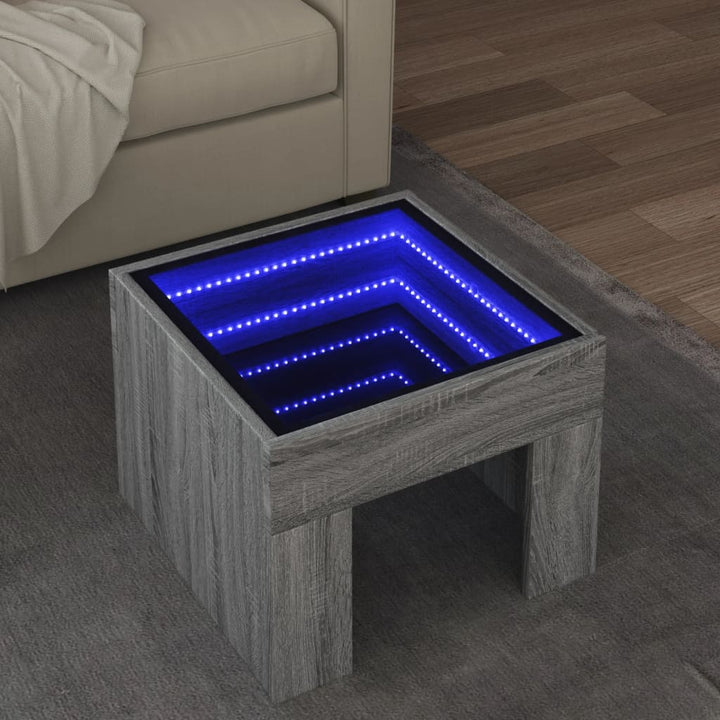 Salontafel met Infinity LED 40x40x30 cm grijs sonoma eikenkleur