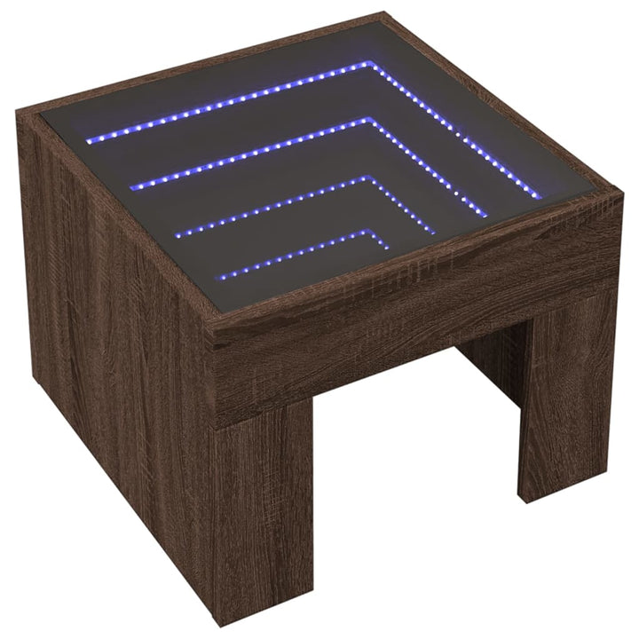 Salontafel met Infinity LED 40x40x30 cm bruin eikenkleurig