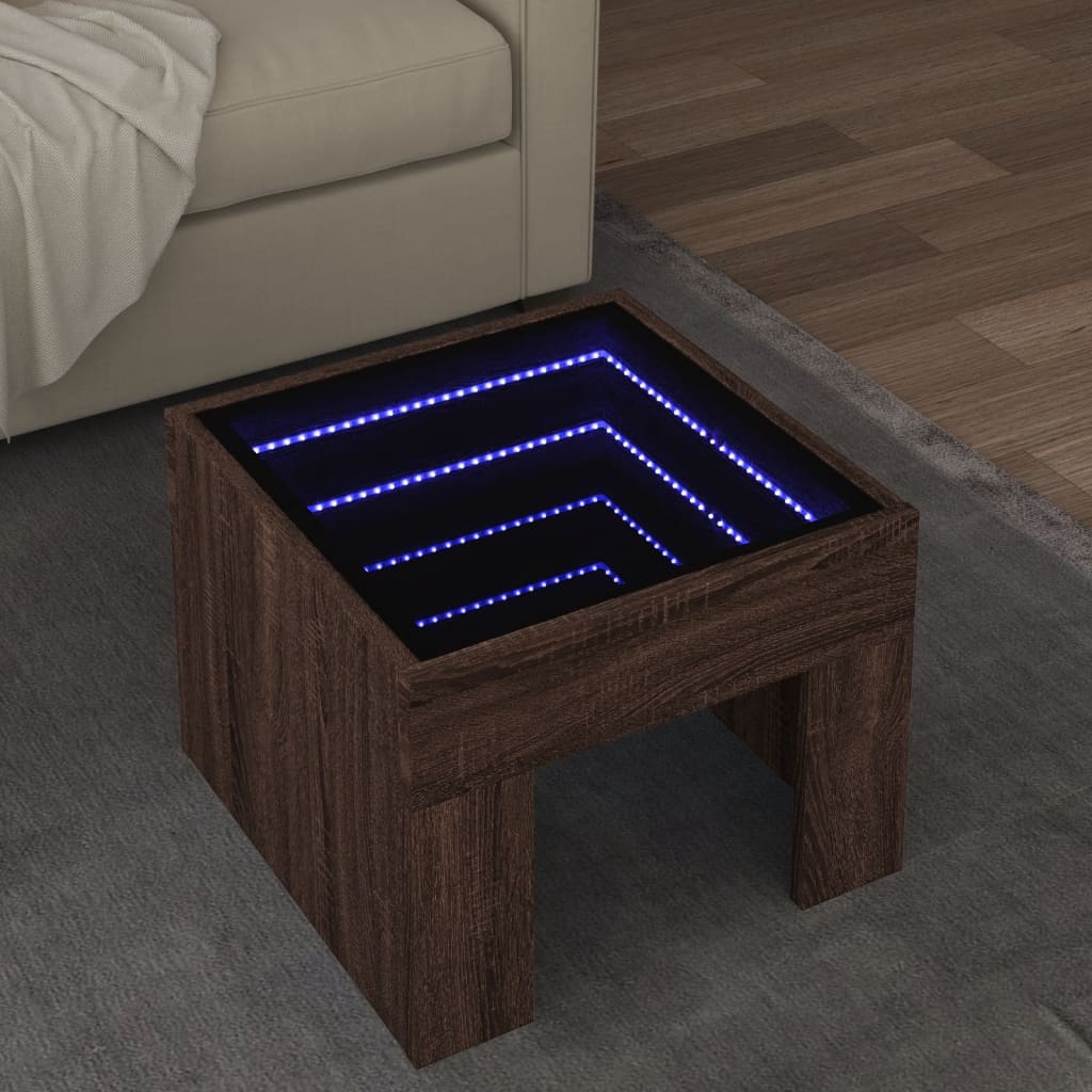 Salontafel met Infinity LED 40x40x30 cm bruin eikenkleurig