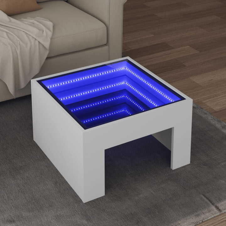 Salontafel met Infinity LED 50x50x30 cm wit