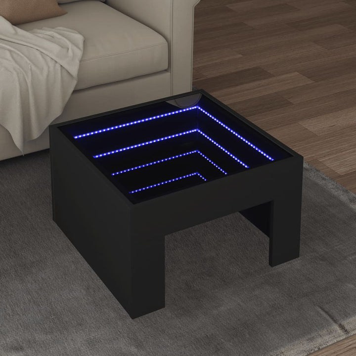 Salontafel met Infinity LED 50x50x30 cm zwart