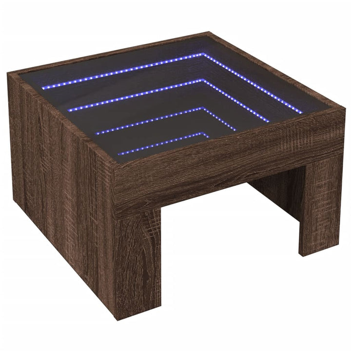 Salontafel met Infinity LED 50x50x30 cm bruin eikenkleurig