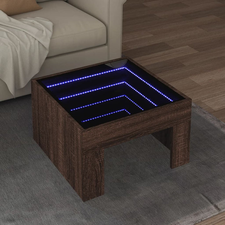 Salontafel met Infinity LED 50x50x30 cm bruin eikenkleurig