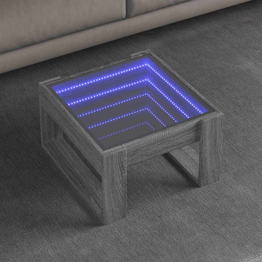 Salontafel met Infinity LED 50x53x30 cm grijs sonoma eikenkleur