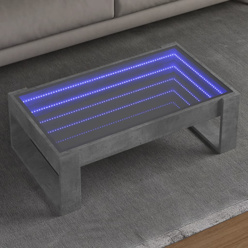 Salontafel met Infinity LED 90x53x30 cm betongrijs