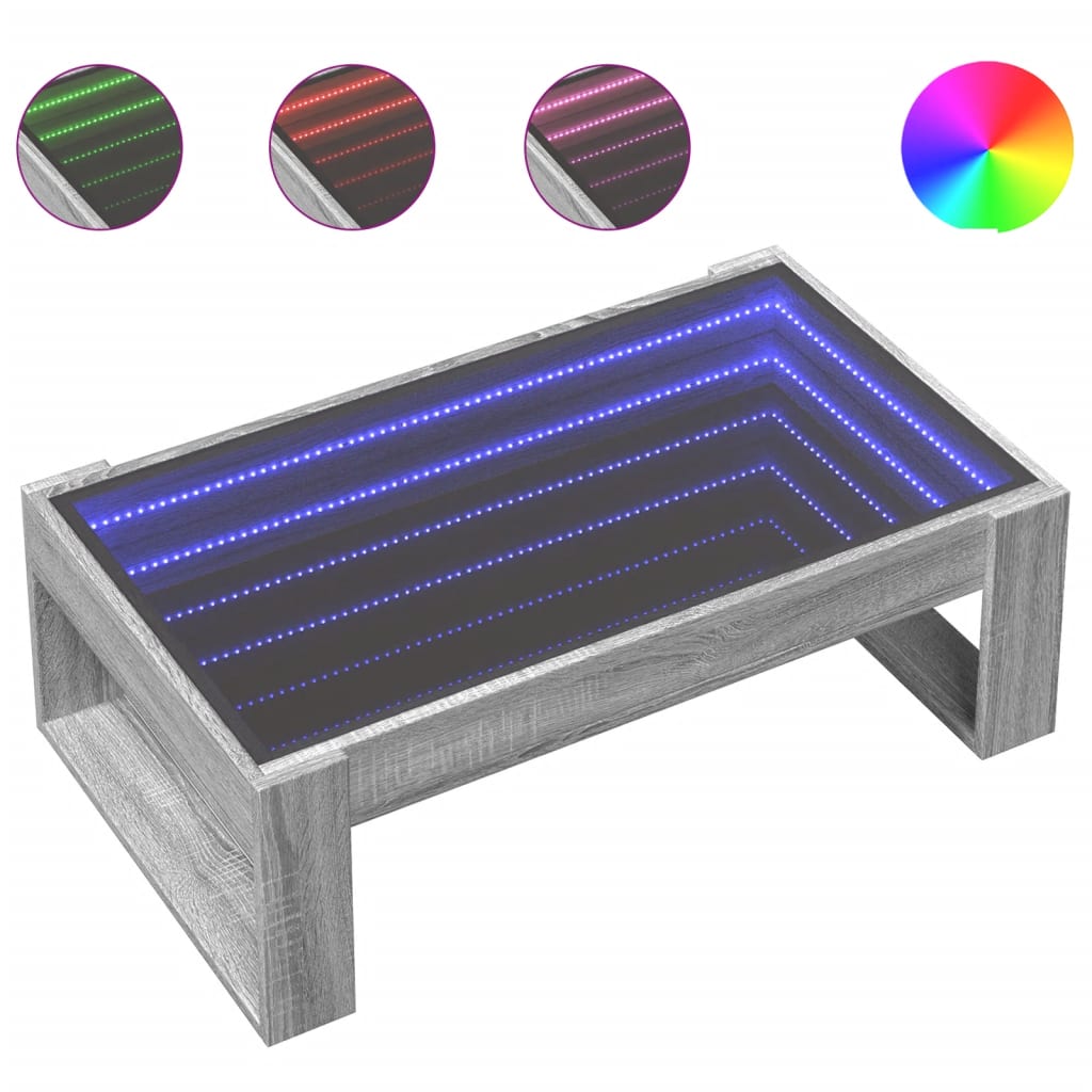 Salontafel met Infinity LED 90x53x30 cm grijs sonoma eikenkleur