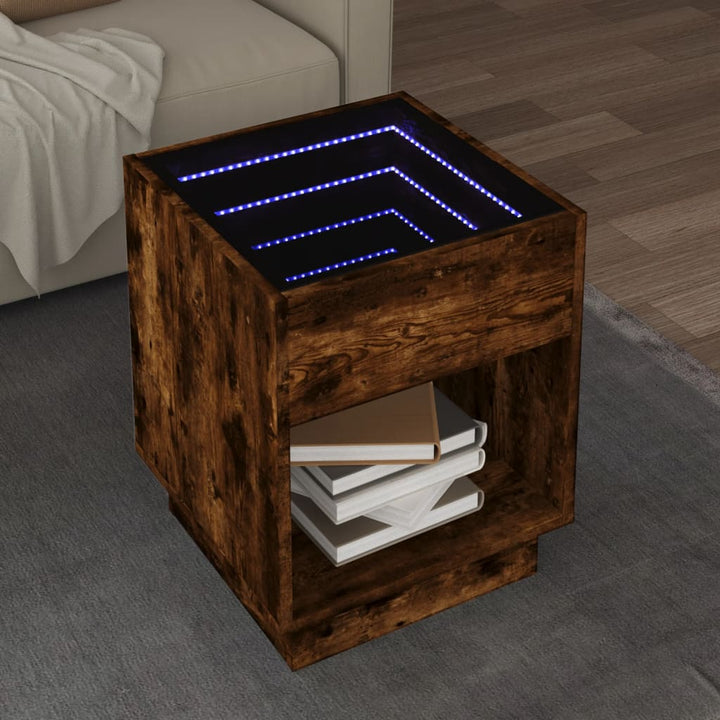 Salontafel met Infinity LED 40x40x50 cm gerookt eikenkleurig