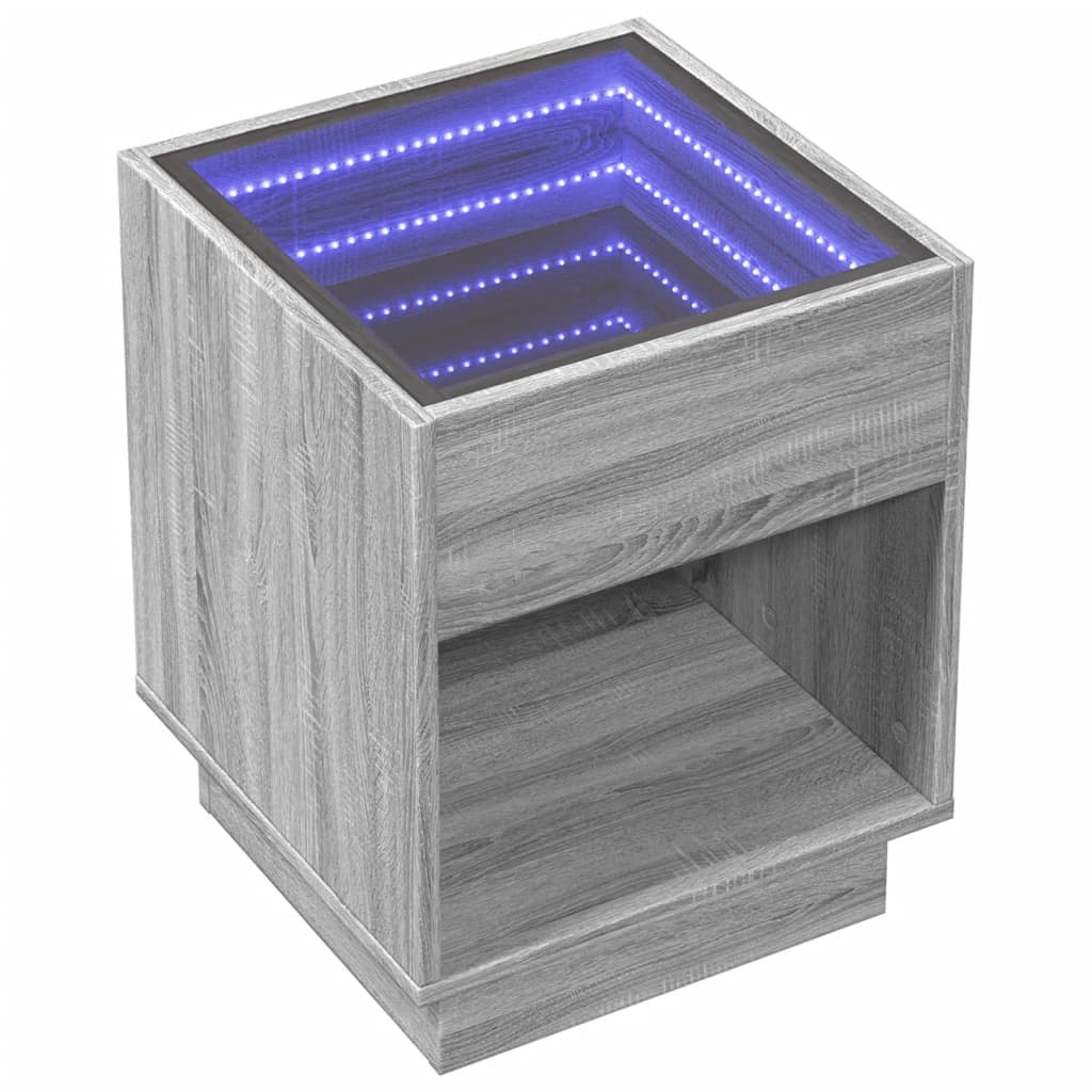 Salontafel met Infinity LED 40x40x50 cm grijs sonoma eikenkleur