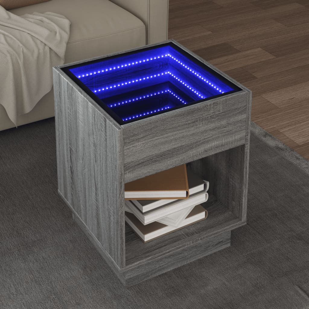 Salontafel met Infinity LED 40x40x50 cm grijs sonoma eikenkleur