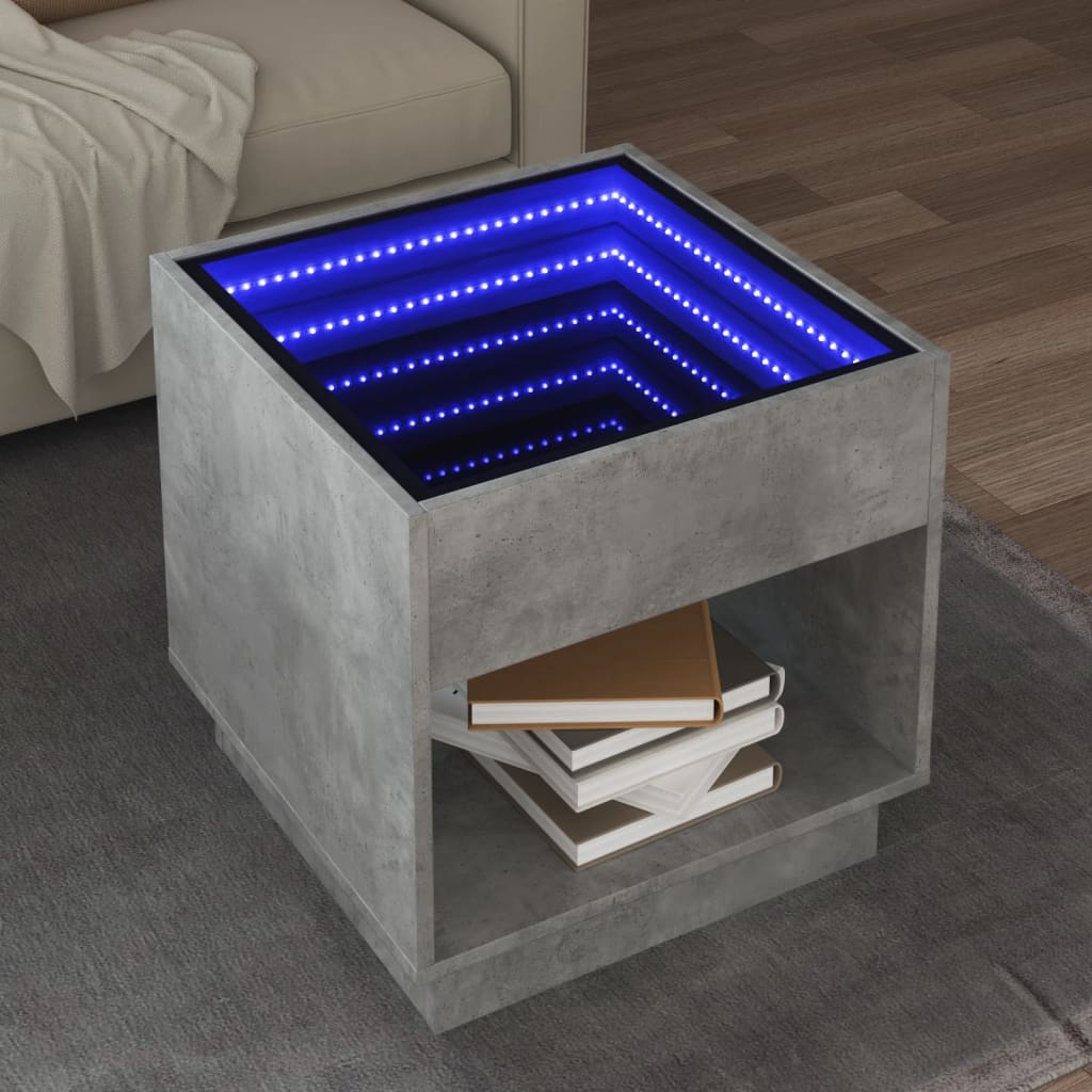 Salontafel met Infinity LED 50x50x50 cm betongrijs