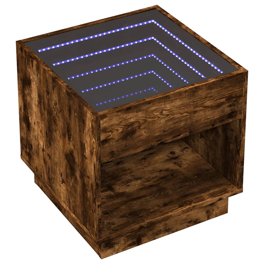 Salontafel met Infinity LED 50x50x50 cm gerookt eikenkleurig