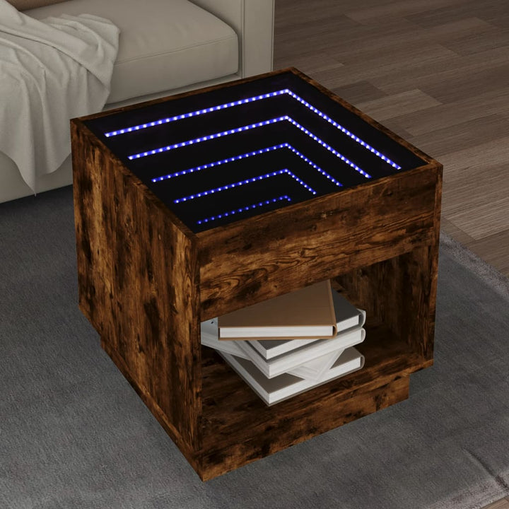 Salontafel met Infinity LED 50x50x50 cm gerookt eikenkleurig