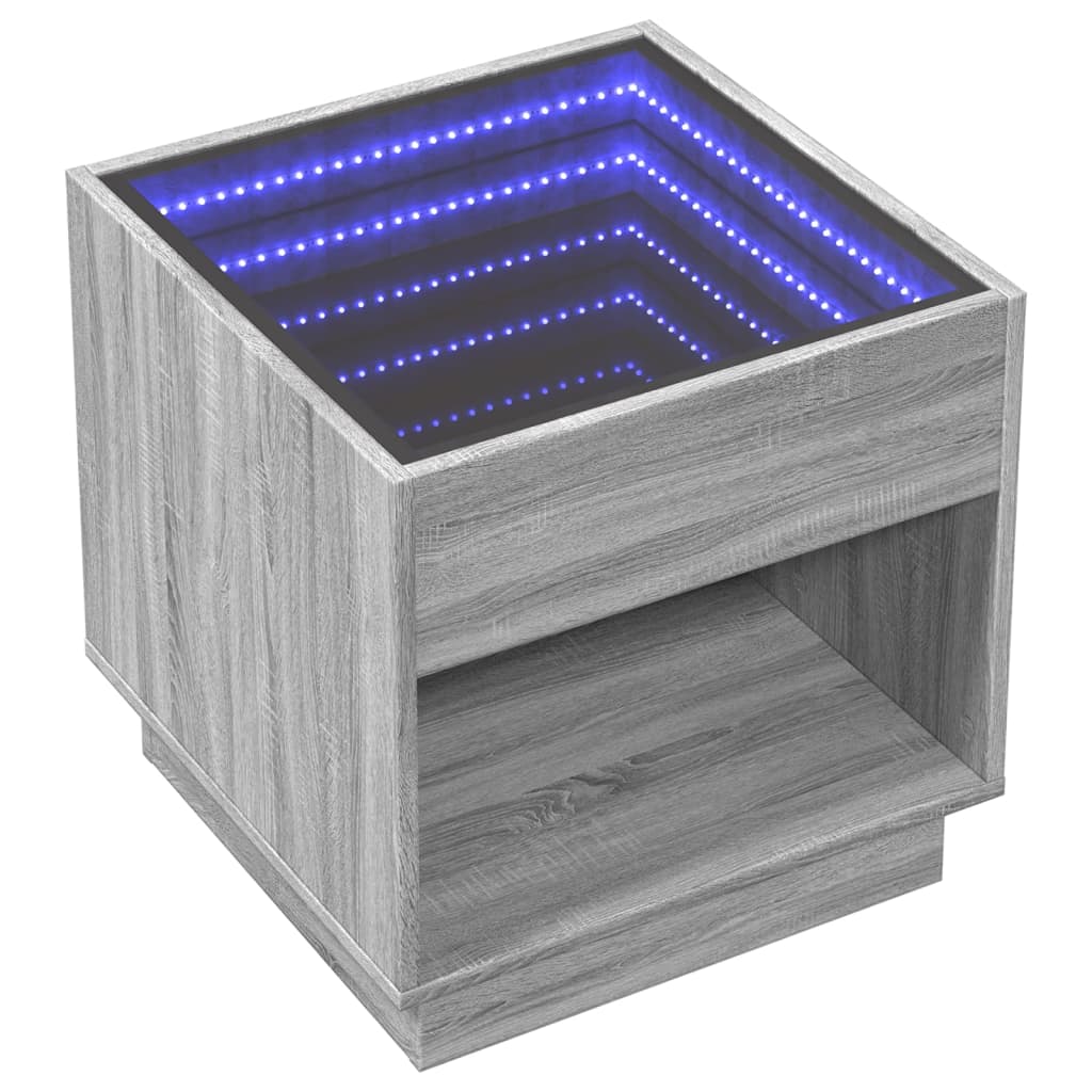 Salontafel met Infinity LED 50x50x50 cm grijs sonoma eikenkleur