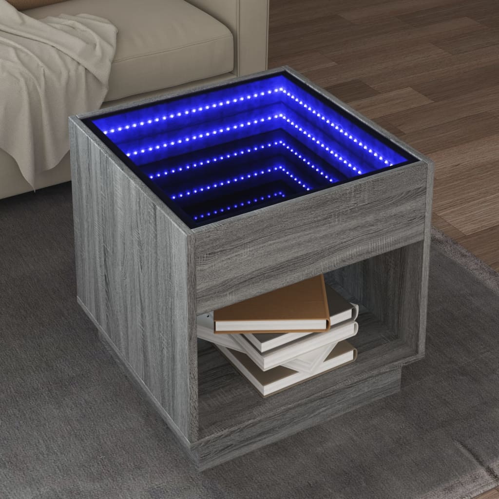 Salontafel met Infinity LED 50x50x50 cm grijs sonoma eikenkleur