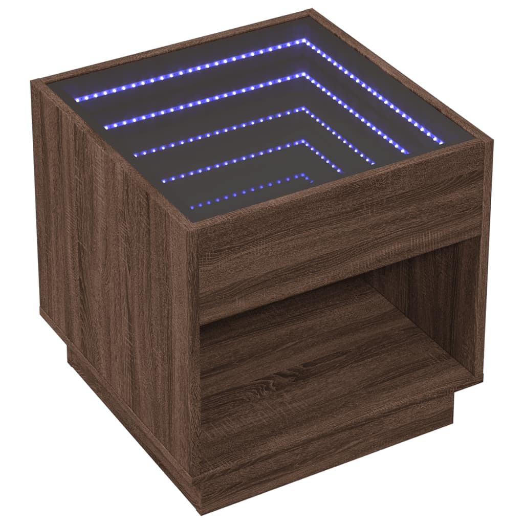 Salontafel met Infinity LED 50x50x50 cm bruin eikenkleurig